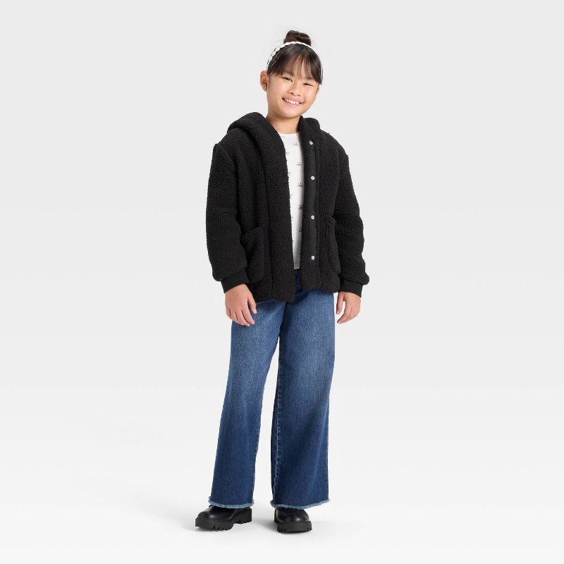 slide 3 of 3, Girls' Faux Shearling Jacket - Cat & Jack™ Black XS, 1 ct