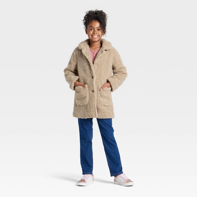 slide 3 of 3, Girls' Fleece Jacket - Cat & Jack™ Beige XS, 1 ct