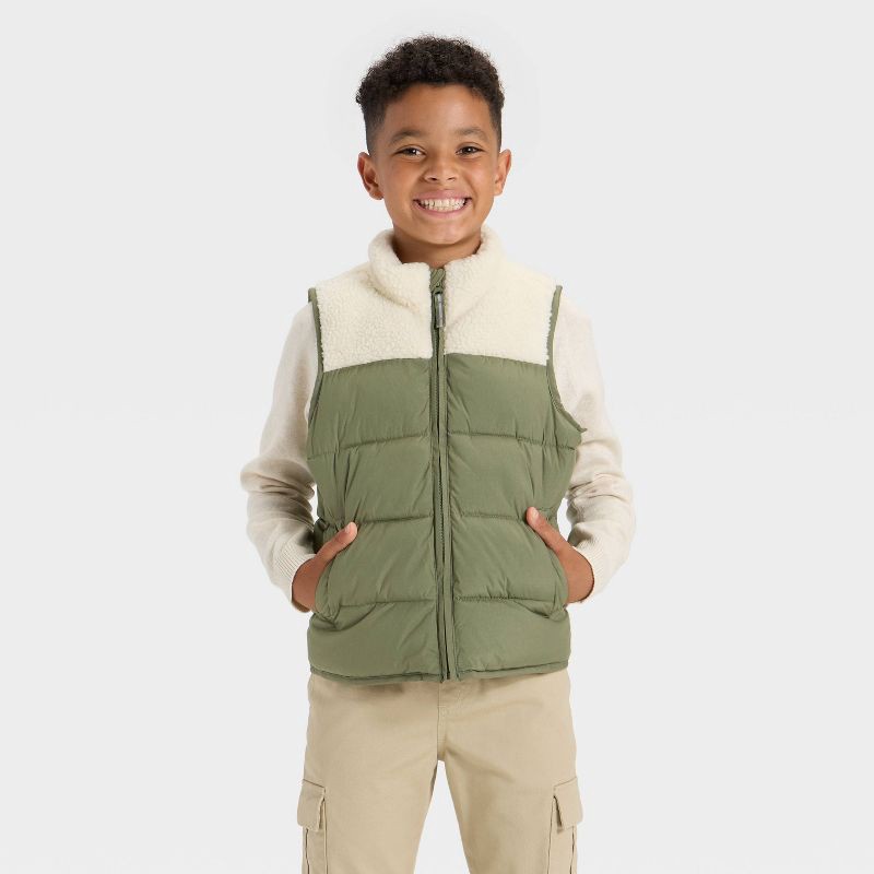 slide 1 of 3, Boys' Puffer Vests - Cat & Jack™ Olive Green XL, 1 ct