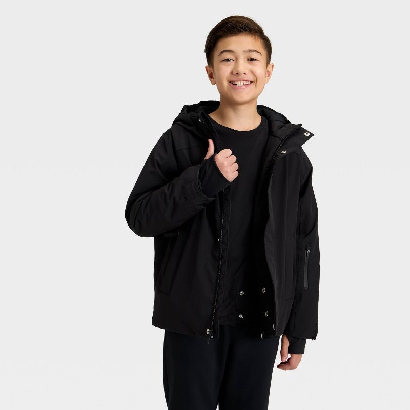 slide 3 of 3, Kids' Hooded Snowsport Jacket - All In Motion™ Black S, 1 ct
