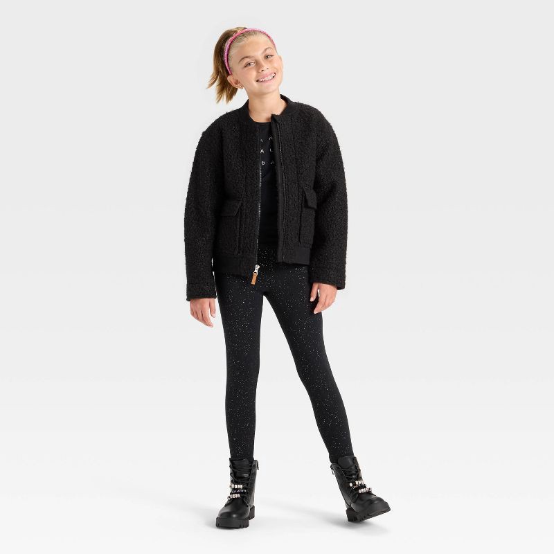 slide 3 of 3, Girls' Fleece Aviator Jacket - Cat & Jack™ Black M, 1 ct