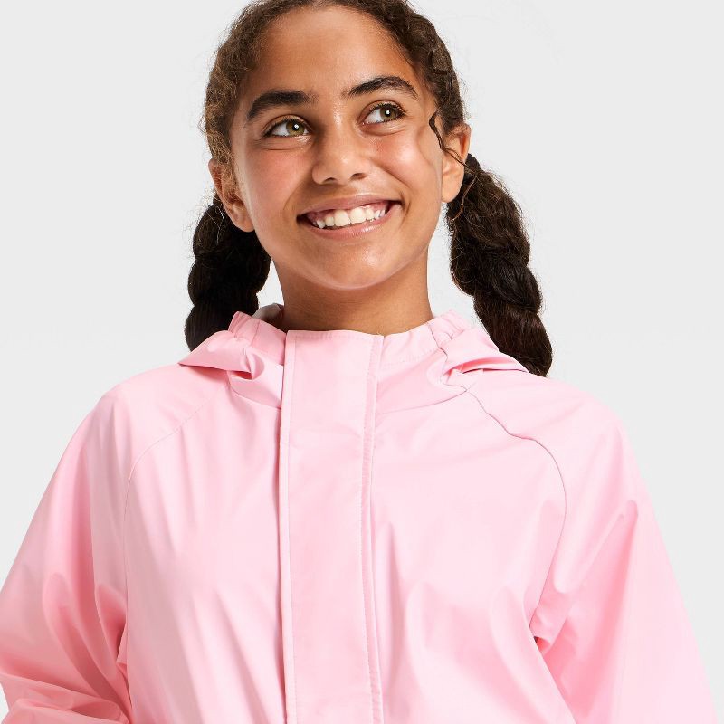 slide 3 of 3, Girls' Hooded Rain Coat - All In Motion™ Pink L, 1 ct