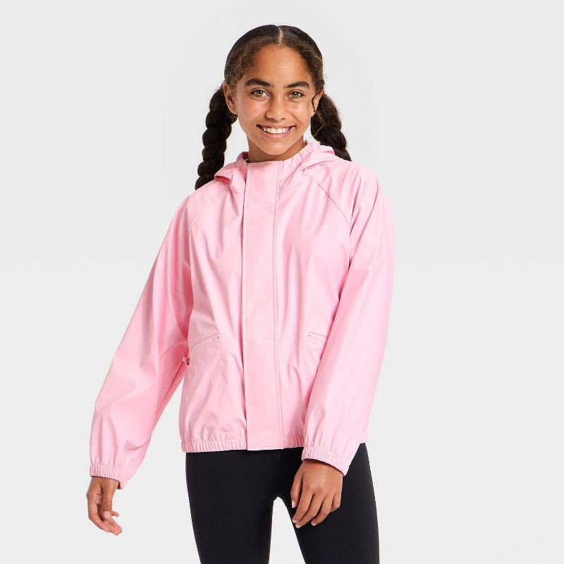 slide 1 of 3, Girls' Hooded Rain Coat - All In Motion™ Pink L, 1 ct