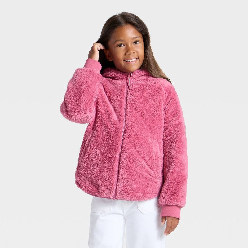 slide 3 of 4, Girls' Floral Printed Hooded Reversible Puffer - Cat & Jack™ Rose Pink L, 1 ct