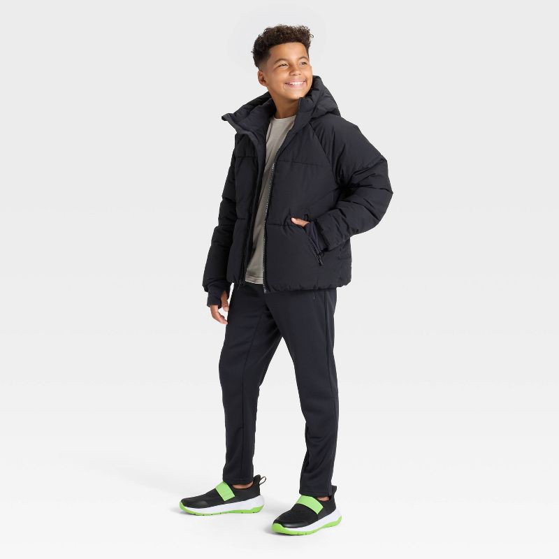 slide 3 of 3, Boys' Puffer Hooded Jacket - All In Motion™ Black S, 1 ct