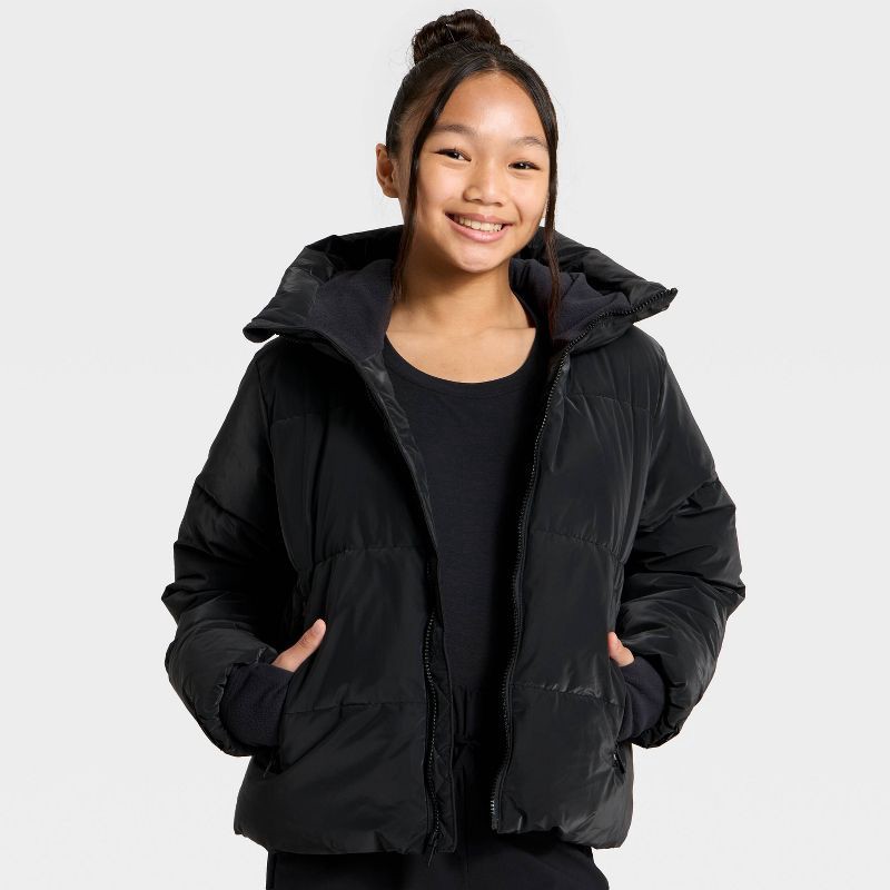 slide 3 of 3, Girls' Puffer Jacket - All In Motion™ Black XL, 1 ct