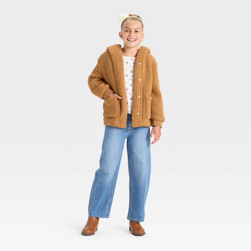 slide 3 of 3, Girls' Faux Shearling Jacket - Cat & Jack™ Light Brown L, 1 ct