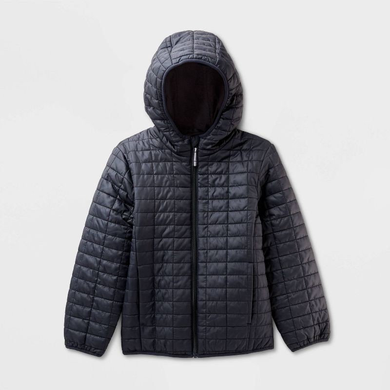 slide 1 of 3, Kids' Hooded Puffer Jacket - Cat & Jack™ Black M, 1 ct