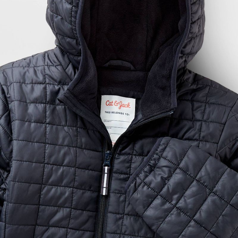 slide 3 of 3, Kids' Hooded Puffer Jacket - Cat & Jack™ Black L, 1 ct