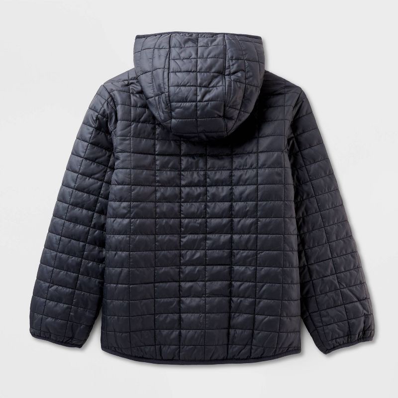 slide 2 of 3, Kids' Hooded Puffer Jacket - Cat & Jack™ Black XL, 1 ct