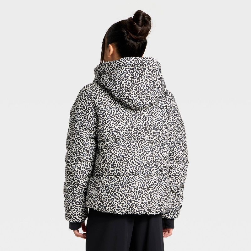 slide 2 of 3, Girls' Leopard Printed Puffer Jacket - All In Motion™ Cream L, 1 ct