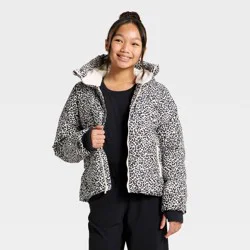 Girls' Leopard Printed Puffer Jacket - All In Motion™ Cream XL
