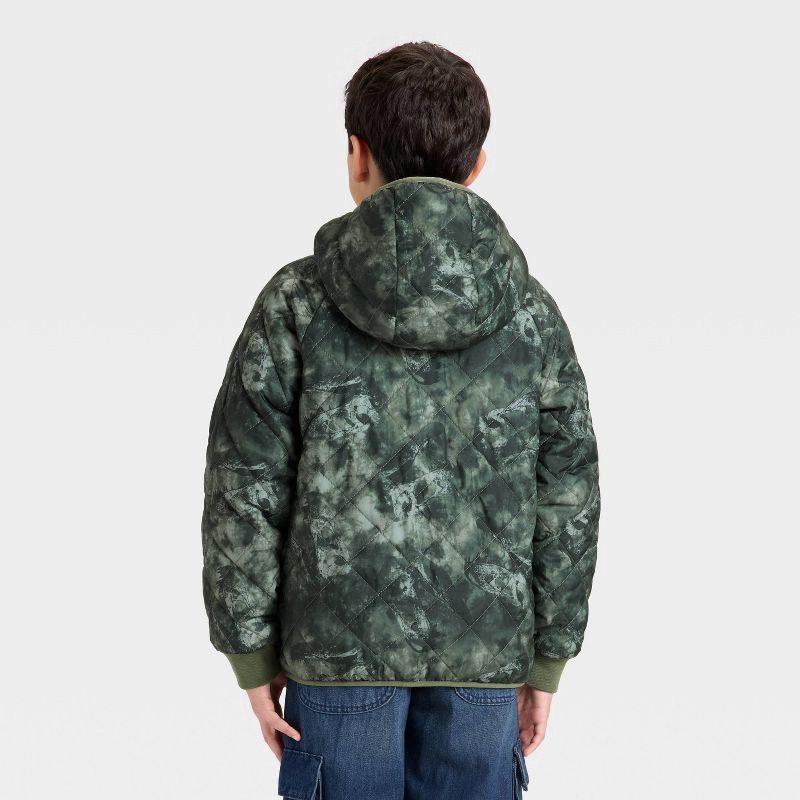 slide 2 of 4, Boys' Denoeye Printed Hooded Reversible Puffer - Cat & Jack™ Olive Green XS, 1 ct