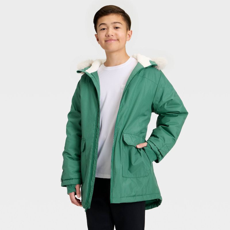 slide 3 of 3, Kids' Hooded Parka Jacket - All In Motion™ Green XL, 1 ct