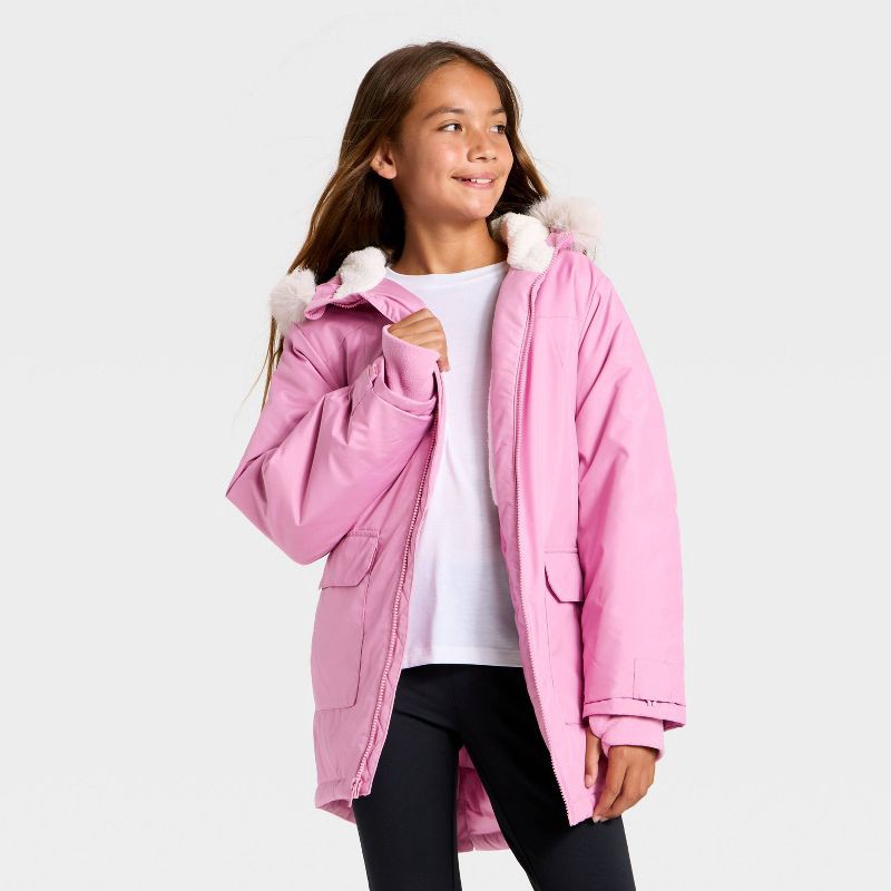 slide 1 of 3, Kids' Hooded Parka Jacket - All In Motion™ Pink M, 1 ct