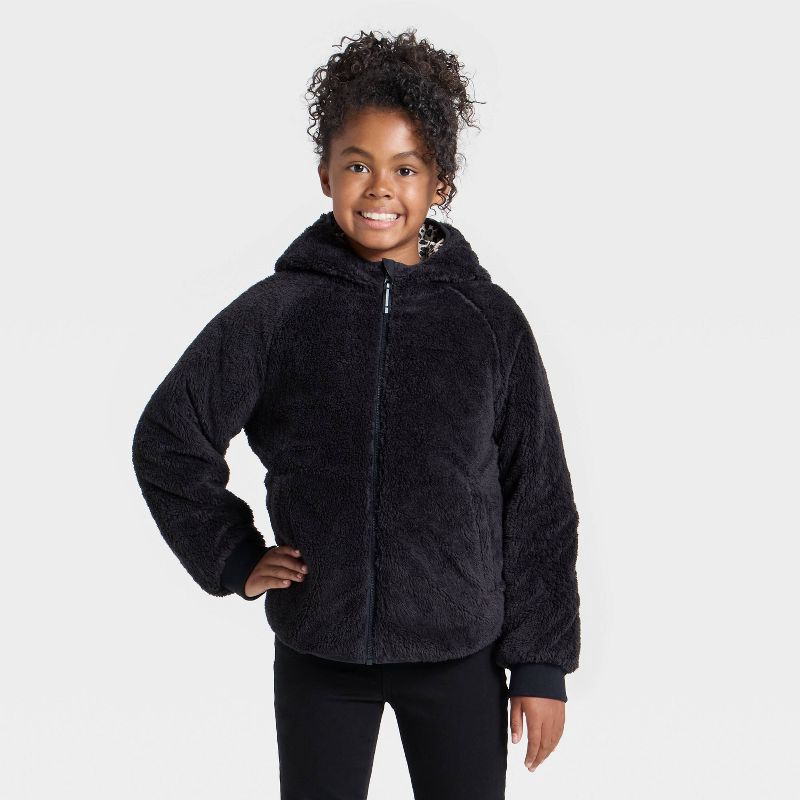 slide 3 of 4, Girls' Leopard Printed Hooded Reversible Puffer - Cat & Jack™ Tan L, 1 ct