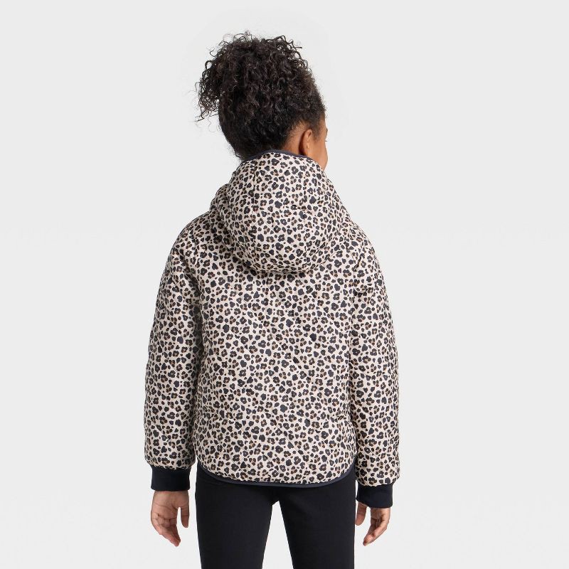 slide 2 of 4, Girls' Leopard Printed Hooded Reversible Puffer - Cat & Jack™ Tan XL, 1 ct