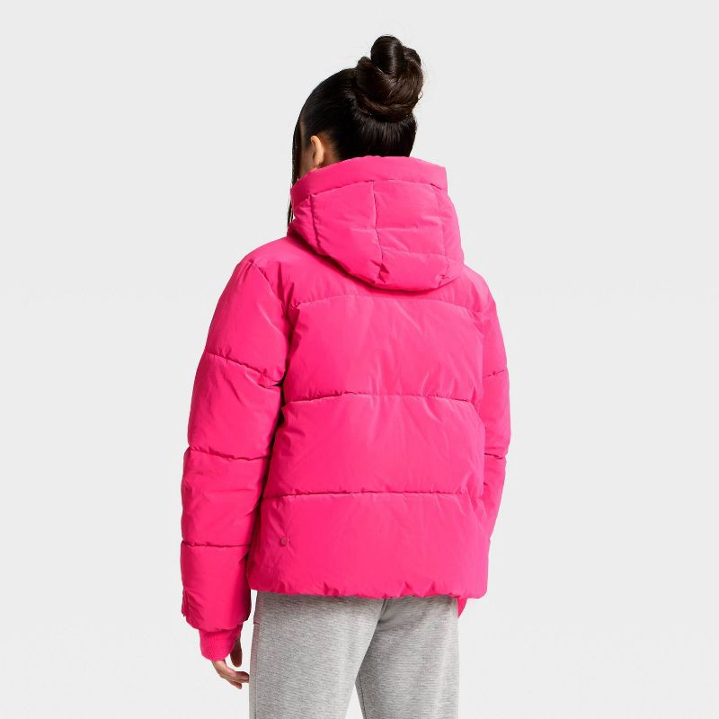 slide 2 of 3, Girls' Puffer Jacket - All In Motion™ Dark Pink L, 1 ct