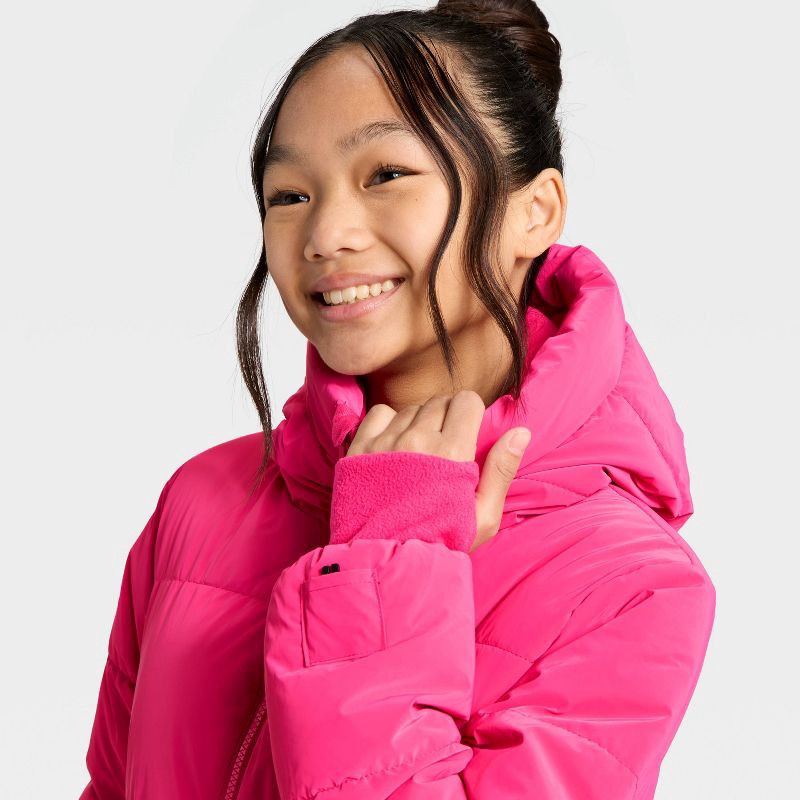 slide 3 of 3, Girls' Puffer Jacket - All In Motion™ Dark Pink L, 1 ct