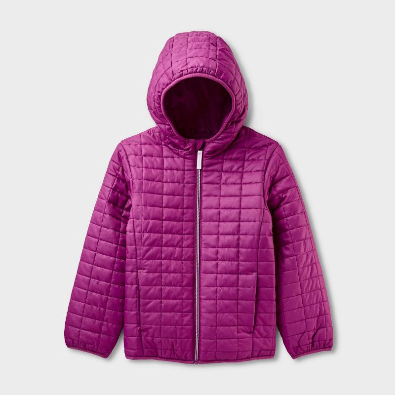 slide 1 of 3, Kids' Hooded Puffer Jacket - Cat & Jack™ Purple/Dark Pink XS, 1 ct