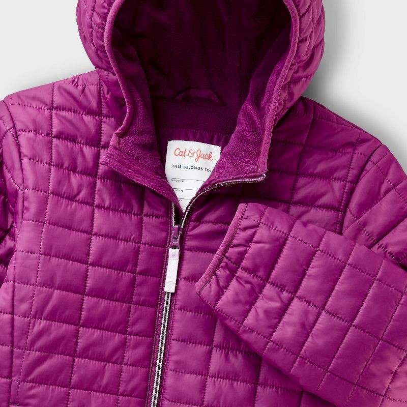 slide 3 of 3, Kids' Hooded Puffer Jacket - Cat & Jack™ Purple/Dark Pink S, 1 ct