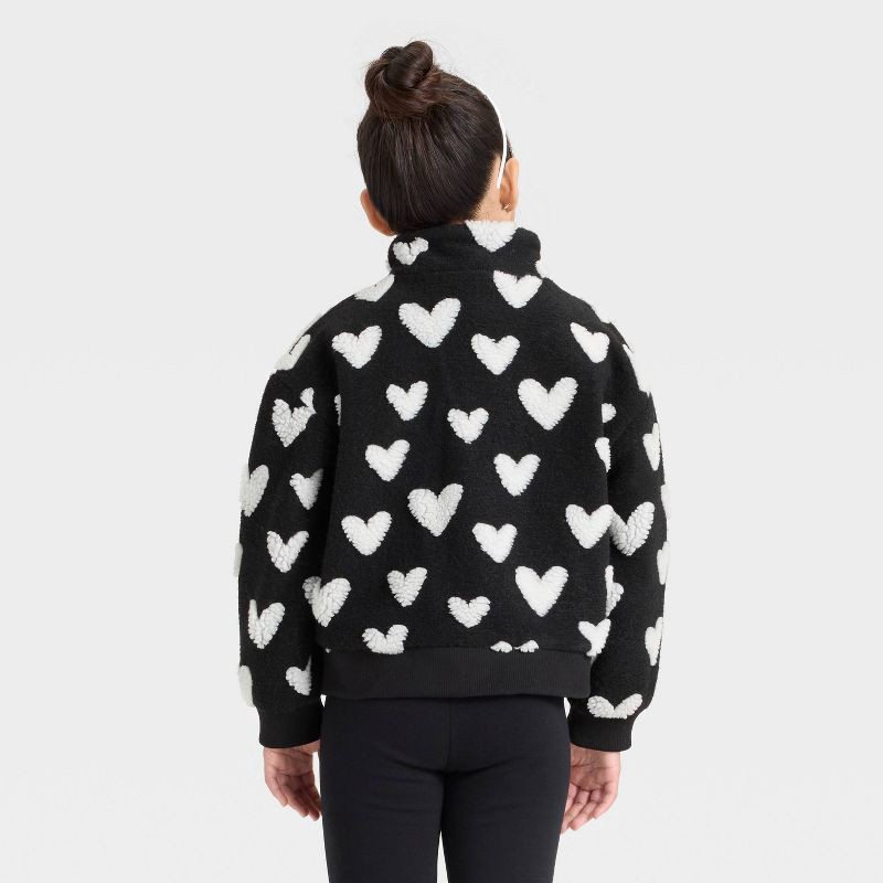 slide 2 of 3, Girls' Hearts Fleece Jacket - Cat & Jack™ Black M, 1 ct