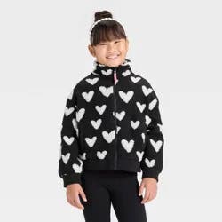 Girls' Hearts Fleece Jacket - Cat & Jack™ Black M