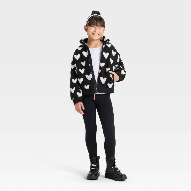slide 3 of 3, Girls' Hearts Fleece Jacket - Cat & Jack™ Black XL, 1 ct