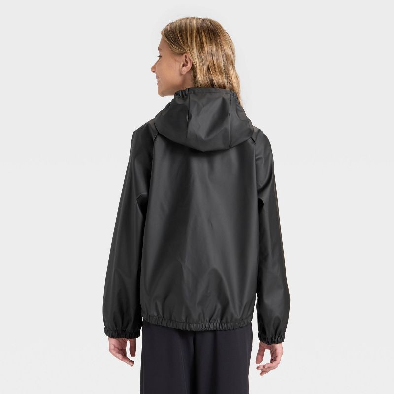 slide 2 of 3, Girls' Hooded Rain Coat - All In Motion™ Black M, 1 ct
