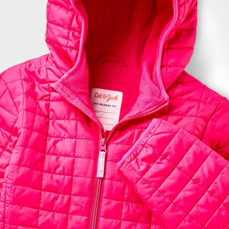 slide 3 of 3, Kids' Hooded Puffer Jacket - Cat & Jack™ Pink M, 1 ct