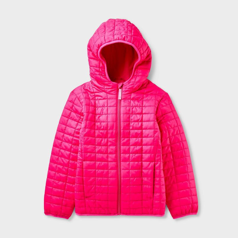 slide 1 of 3, Kids' Hooded Puffer Jacket - Cat & Jack™ Pink XL, 1 ct