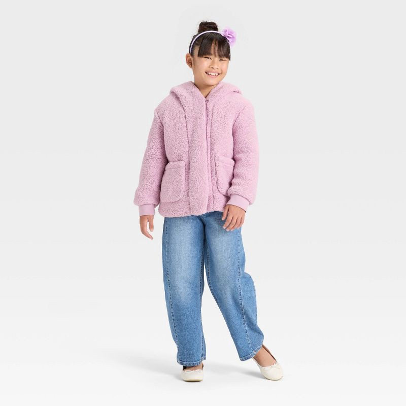 slide 3 of 3, Girls' Faux Shearling Jacket - Cat & Jack™ Mauve XS, 1 ct