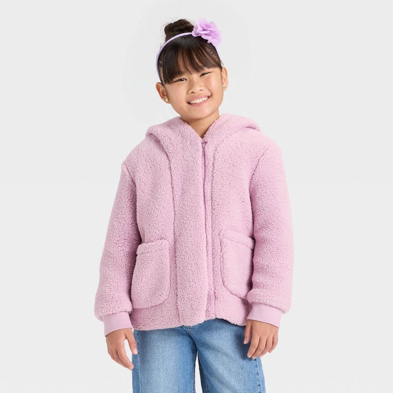 slide 1 of 3, Girls' Faux Shearling Jacket - Cat & Jack™ Mauve M, 1 ct