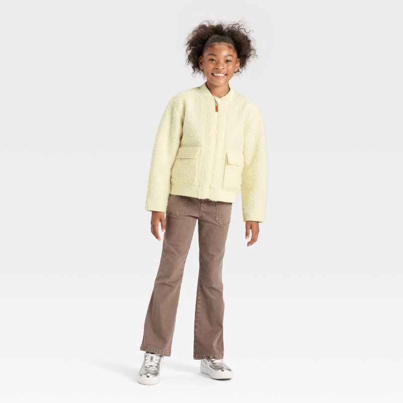 slide 2 of 3, Girls' Fleece Aviator Jacket - Cat & Jack™ Cream S, 1 ct