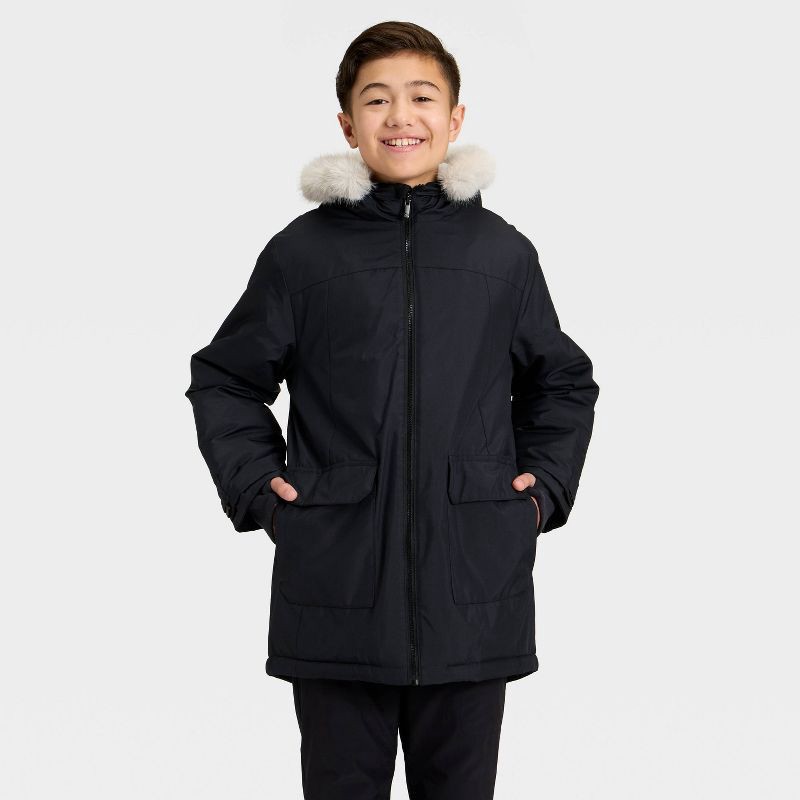slide 2 of 3, Kids' Hooded Parka Jacket - All In Motion™ Black XS, 1 ct