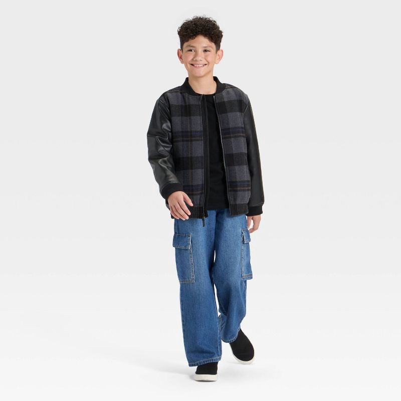 slide 3 of 3, Boys' Plaid Bomber Jacket - Cat & Jack™ Black XS, 1 ct