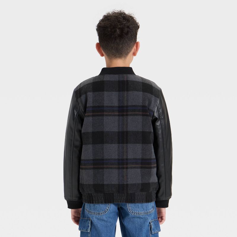 slide 2 of 3, Boys' Plaid Bomber Jacket - Cat & Jack™ Black M, 1 ct
