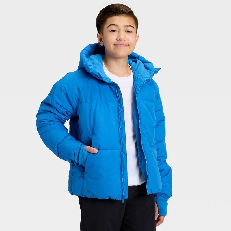 slide 3 of 3, Boys' Puffer Hooded Jacket - All In Motion™ Blue M, 1 ct