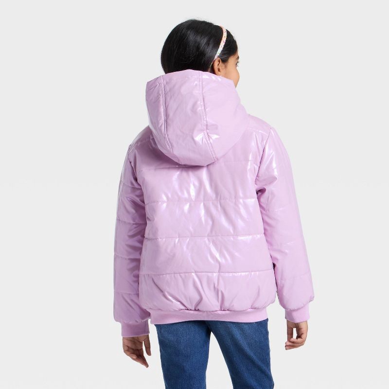 slide 2 of 3, Girls' Hooded Puffer Jacket - Cat & Jack™ Mauve M, 1 ct