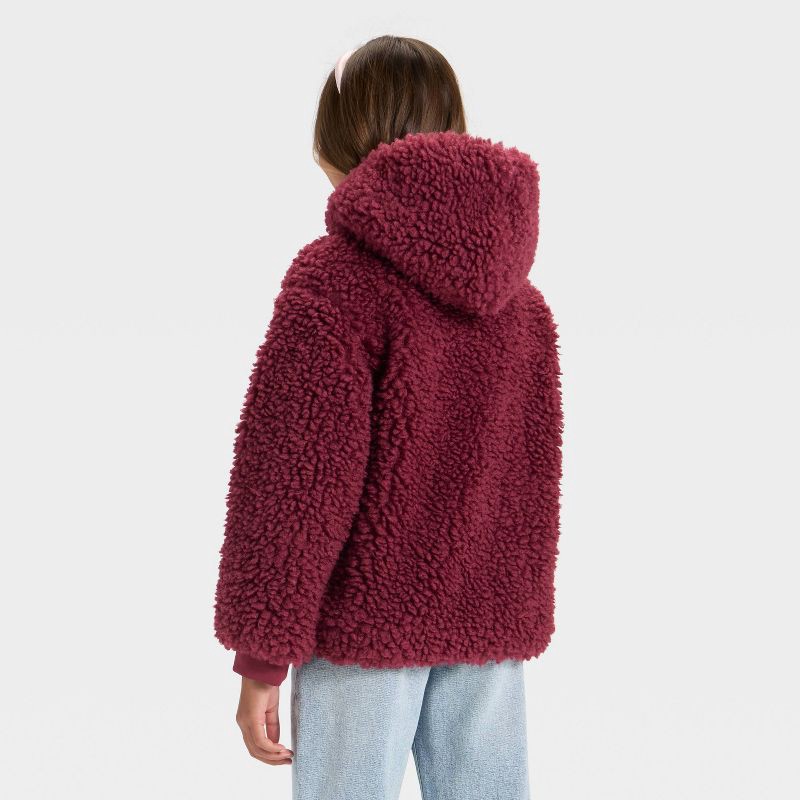 slide 2 of 3, Girls' Faux Shearling Hooded Jacket - art class™ Maroon M, 1 ct