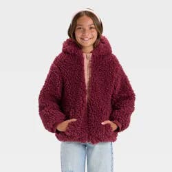 Girls' Faux Shearling Hooded Jacket - art class™ Maroon M