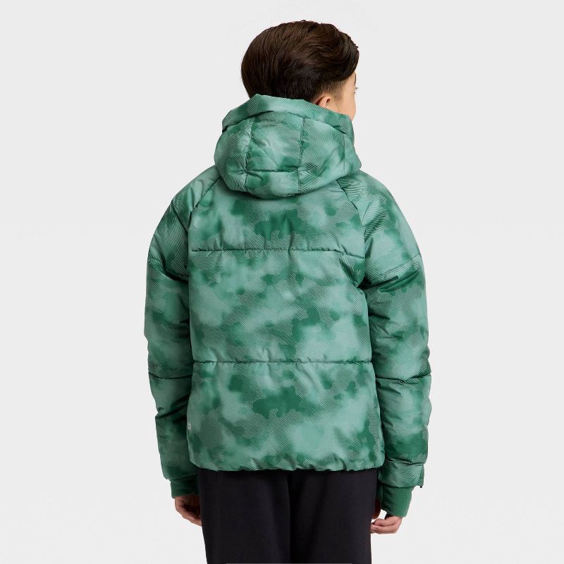 slide 2 of 3, Boys' Puffer Hooded Jacket - All In Motion™ Green S, 1 ct