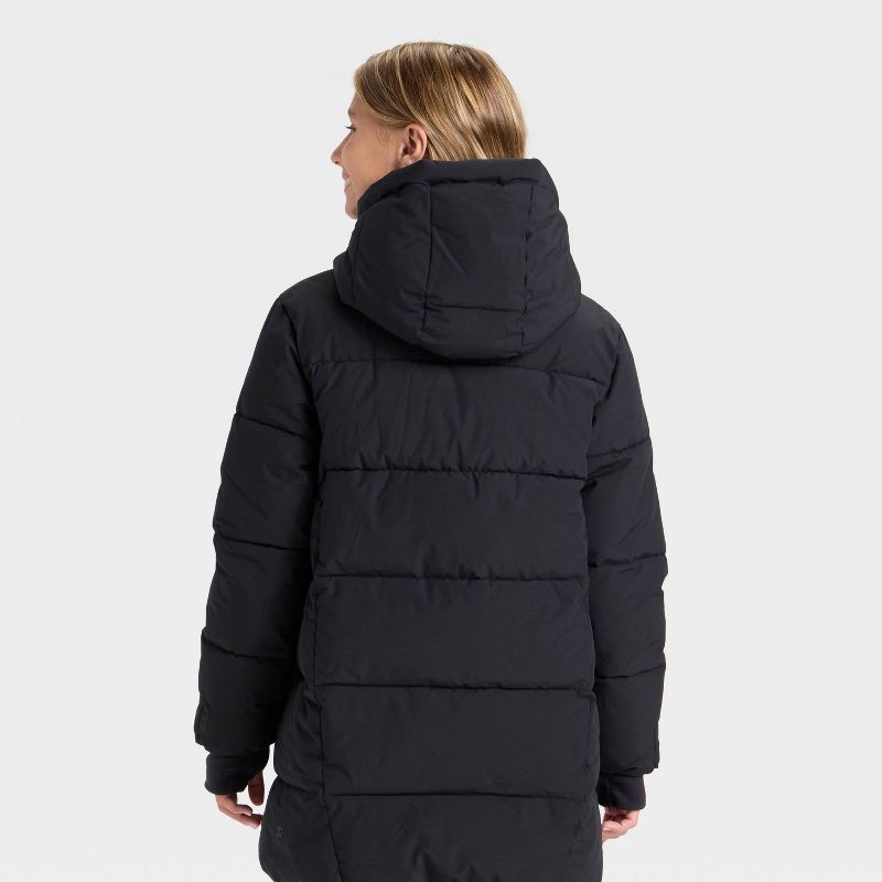 slide 2 of 3, Girls' Hooded Puffer Jacket - All In Motion™ Black L, 1 ct