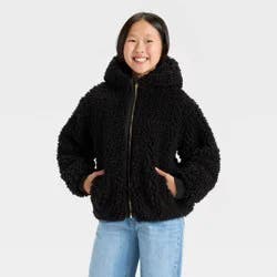Girls' Faux Shearling Hooded Jacket - art class™ Black S