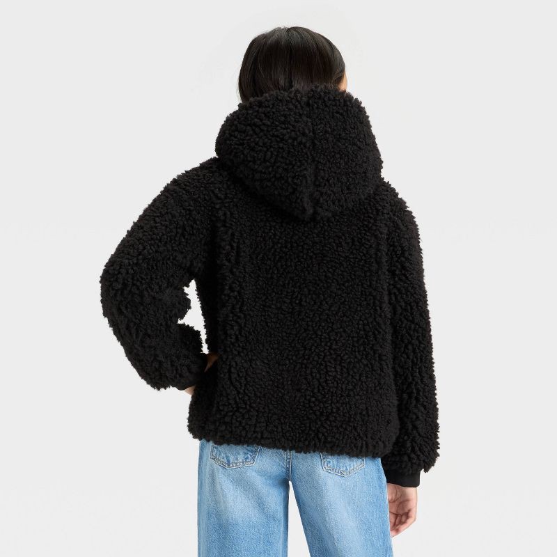 slide 2 of 3, Girls' Faux Shearling Hooded Jacket - art class™ Black L, 1 ct