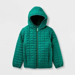 Kids' Hooded Puffer Jacket - Cat & Jack™ Dark Green S