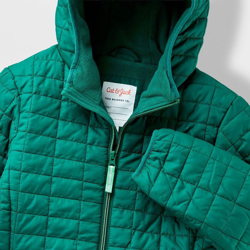 slide 3 of 3, Kids' Hooded Puffer Jacket - Cat & Jack™ Dark Green XL, 1 ct