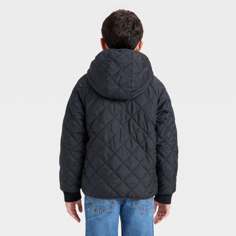 slide 2 of 4, Boys' Hooded Reversible Puffer - Cat & Jack™ Black/Gray XS, 1 ct
