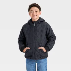 Boys' Hooded Reversible Puffer - Cat & Jack™ Black/Gray M