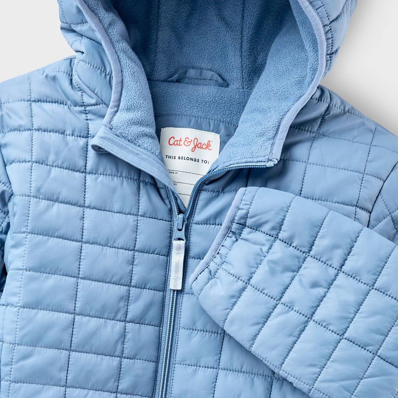 slide 3 of 3, Kids' Hooded Puffer Jacket - Cat & Jack™ Blue M, 1 ct